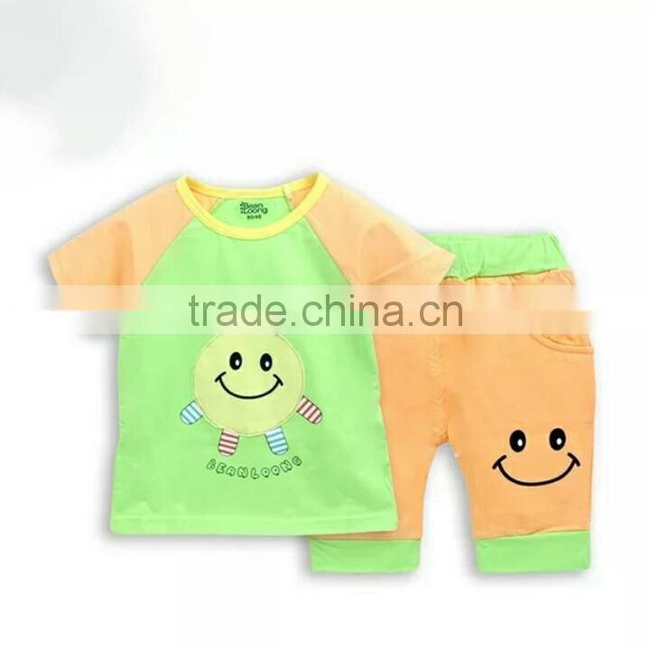 Manufacture Children Clothing Set Fashion Smile T shirt and Pants Children Clothes Set