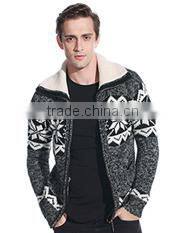 Latest Designs Man fleece lined wool top cable knit cardigan sweater with hooded