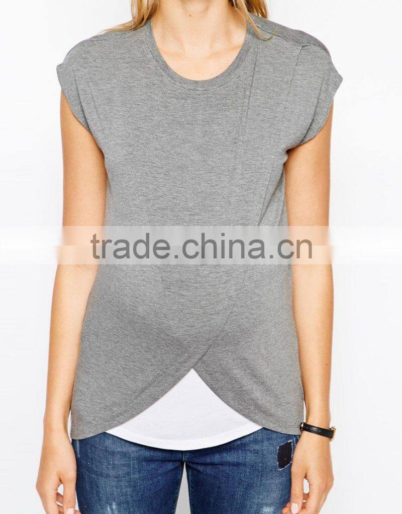 Maternity NURSING T-Shirt with Wrap Overlay