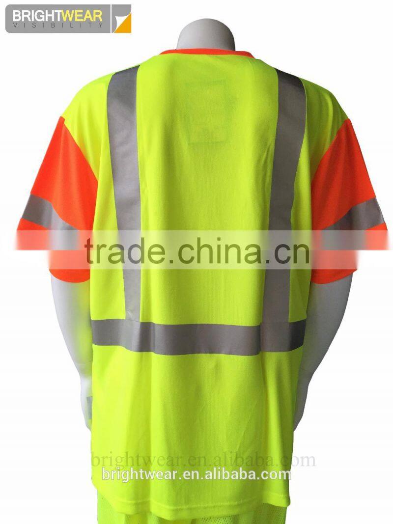 ANSI 100% polyester hi vis safety contrast T-shirt with 3M reflective tapes