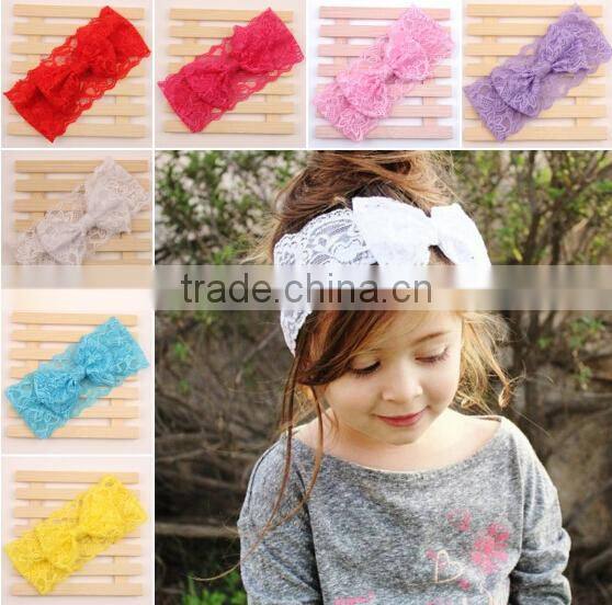 hot sale girl lace bow tie headband, girl wide lace headband