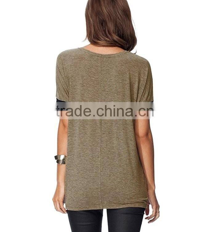 Women Purecolor Comfy Loose Fit Short Cut Out Sleeve Cotton T-Shirt