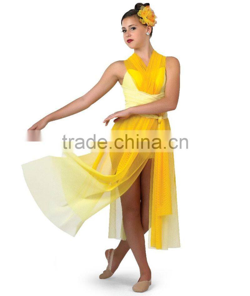 2016 - flower bright yellow chiffon soft quantity long women elegant Lyrical dance dresses