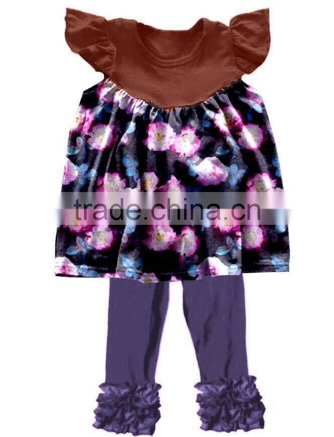 China suppilers Summer autumn Girls clothing Sleeveless Ruffle lace printing outfit