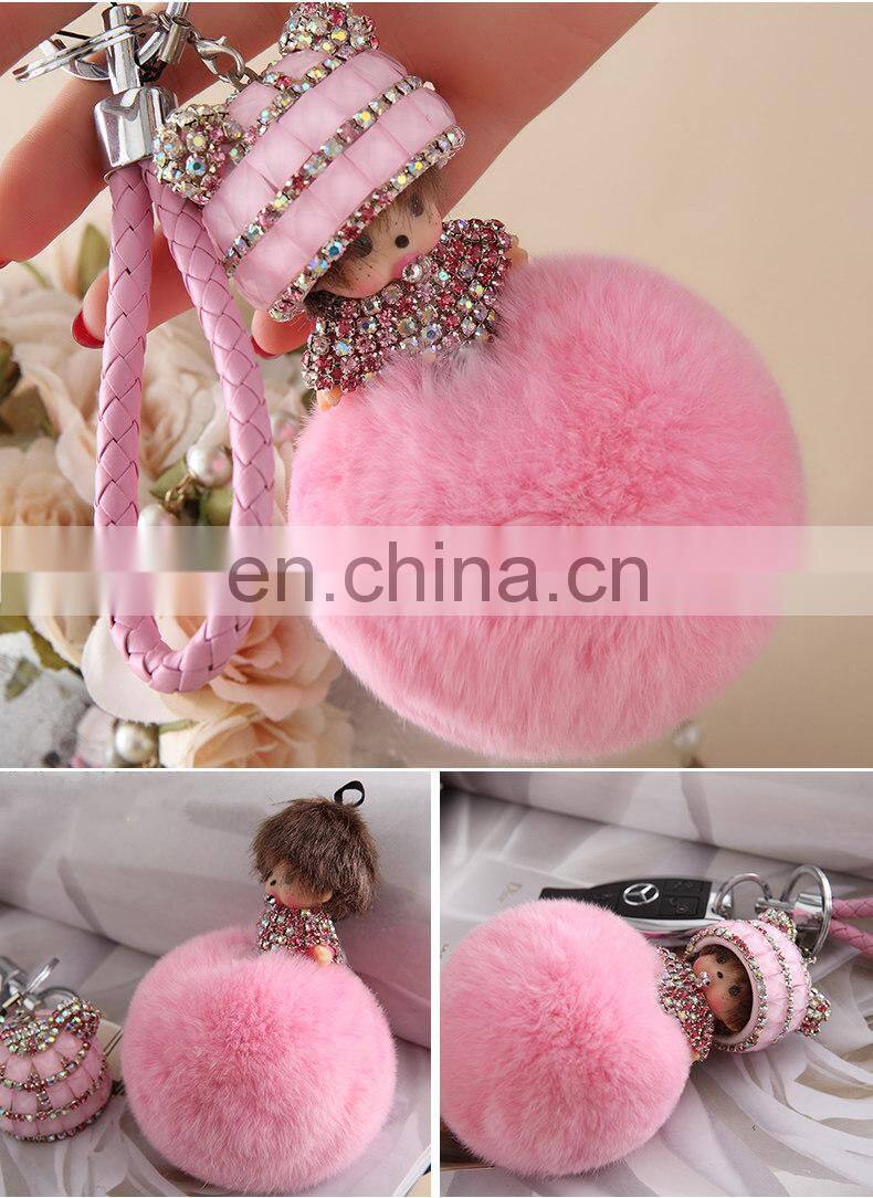 Lovely Monchichi Key Chain Luxury Crystal Key Ring Monchhichi Keychain