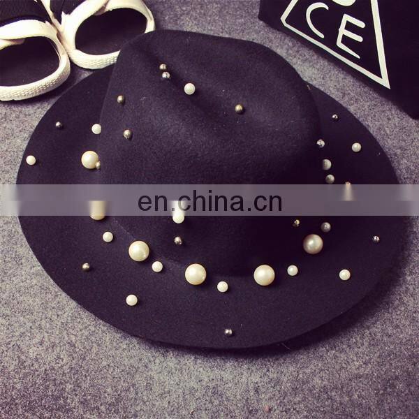 New Style Pearl High Quality Fashinal Felt Fedora Hat