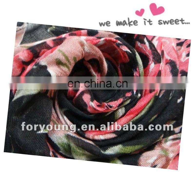 big flower print fabric 2012 viscose fringe scarf
