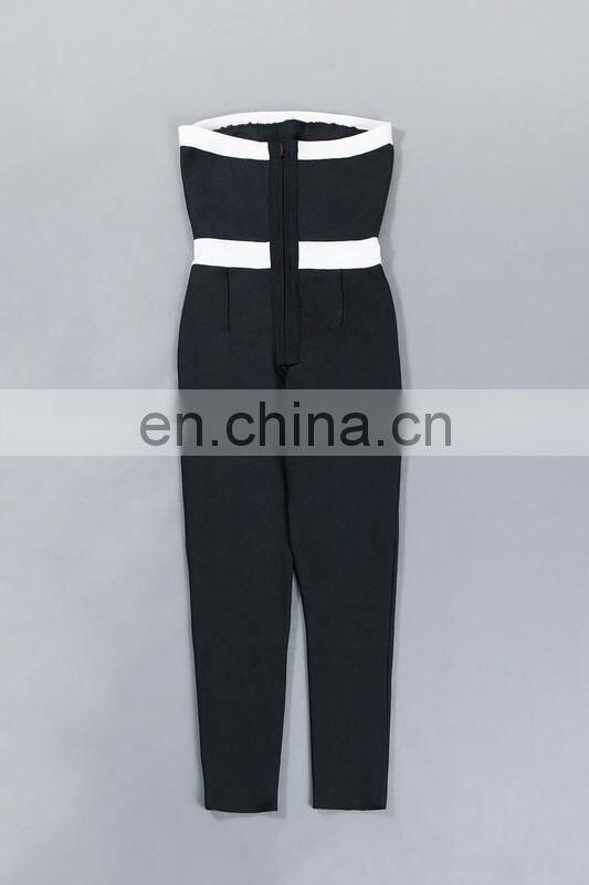 amigo 2017 latest black white sexy tube long bandage jumpsuit for women party wear