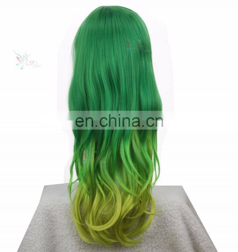 Styler Brand cheap curly half wig synthetic cosplay long dark green custom cosplay wigs