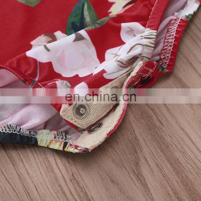 2019 summer new red flower print WOMAN RUFFLE off shoulder one piece BIKINI swimsuit