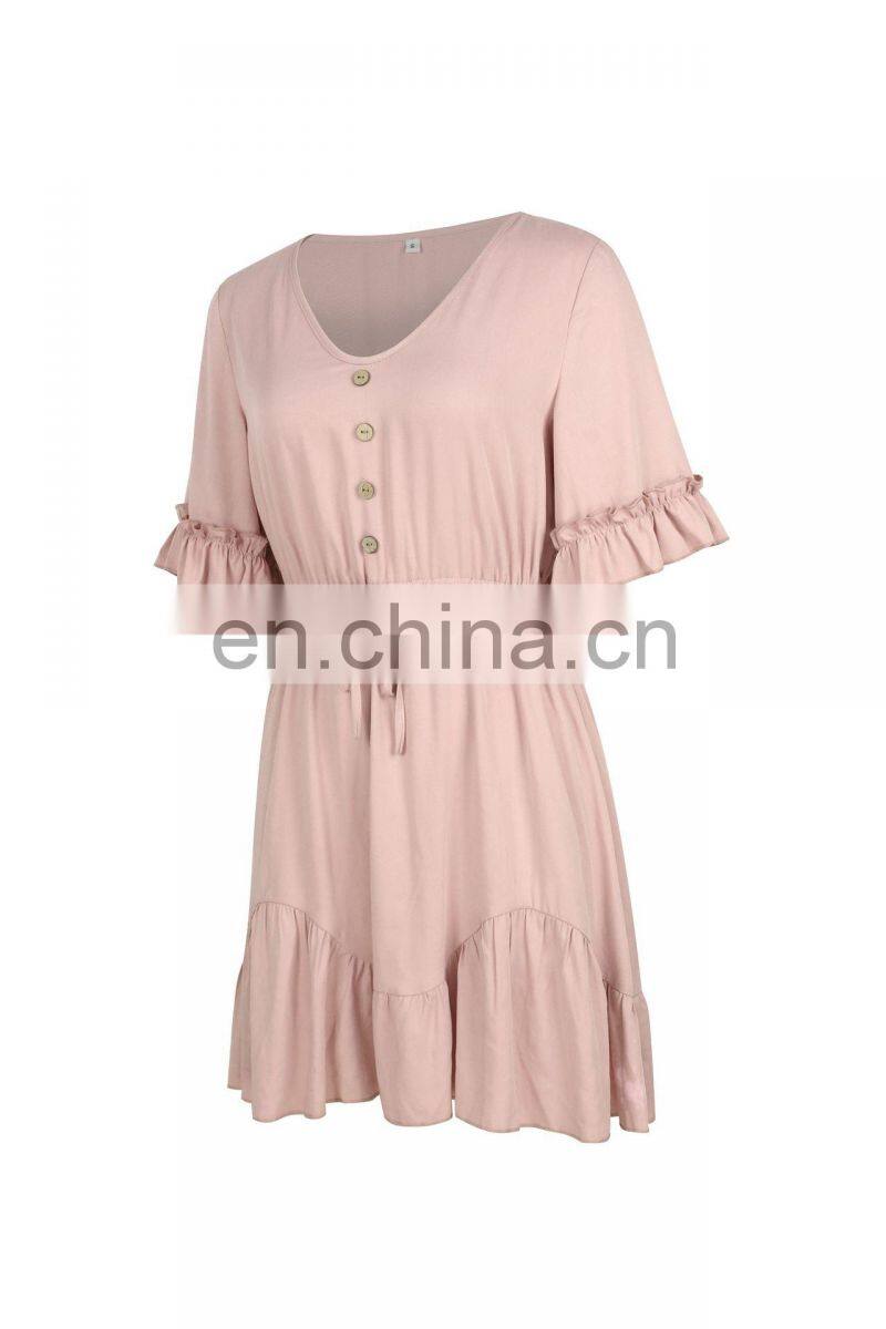 Wholesale custom-made women's clothing western-style summer solid color temperament to work leisure pure color breathable dress
