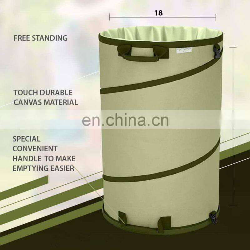 30 Gallon Canvas Garden Waste Bag Bucket Pop-up Reusable Yard Leaf Bag Holder- Trash Bag Heavy Duty Hardened Bottom