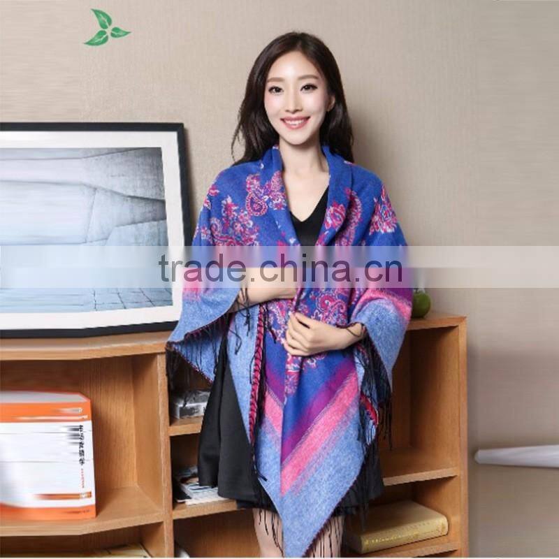 Tassel Flower Paisley Jacquard Square Lady Shawl