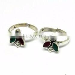 New ! Red Onyx_Green Onyx_White CZ 925 Sterling Silver Toe Ring, Gemstone Silver Jewelry, 925 Wholesale Toe Ring