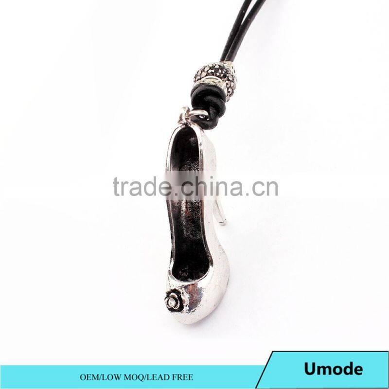 Fashion Costume Wholesale High Heel Shoe Pendant Jewelry Leather Necklace Accessories for Women