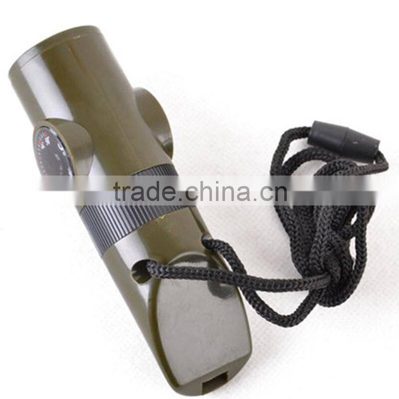 outdoor 7 in 1 multi functional survival emergency training whistle with compass LED light thermometer