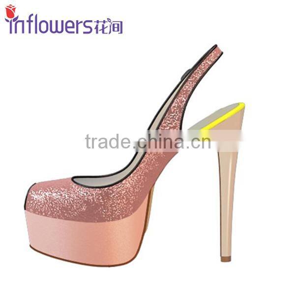 Peeptoe pink glitter slingback ladies high heels