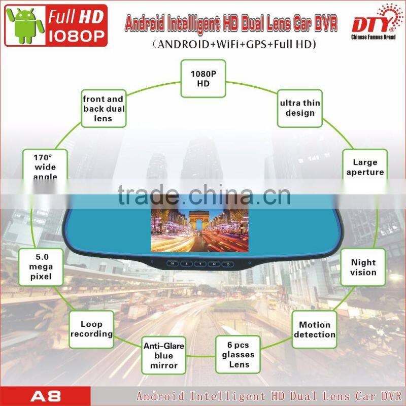 5"Android fhd 1080p car camera dvr video recorder, android rear view mirror car dvr ,GPS Car Navigation Recorder