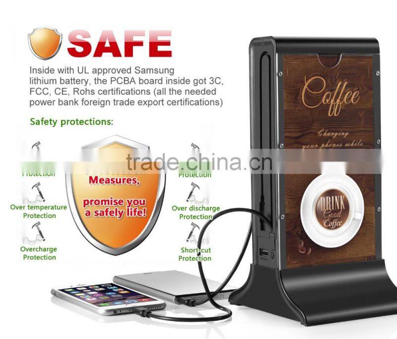 2016 Latest Portable Power Bank ,Mobile Power Bank 20800mah,Menu Holder Restaurant Power Bank Charger