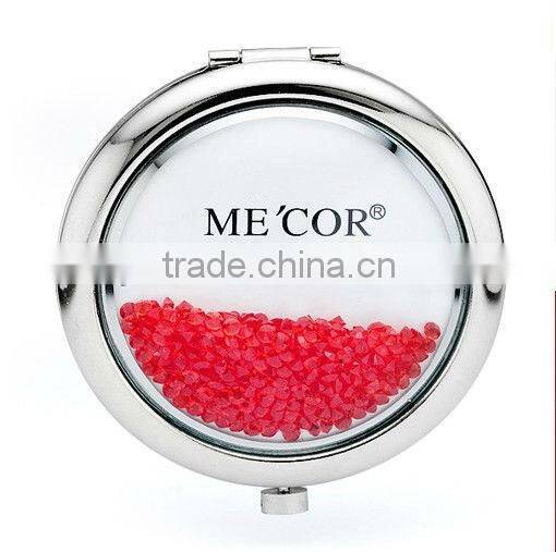 Oval Metal Silver Compact Mirror Jewelly Zinc Alloy Sticker Pocket Mirror