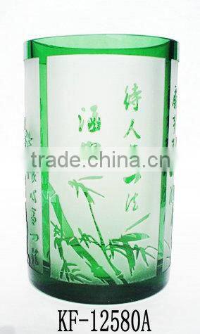 2014 Special 3D-Carved Round Blue Flower Glass Vase