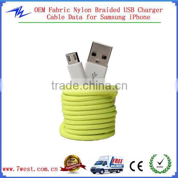 OEM Fabric Braided Micro USB Cable with Multi-color for galaxy S4