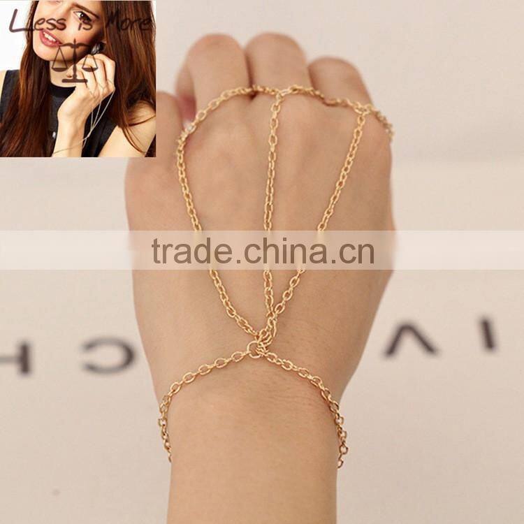 gold finger ring bracelet chain connected ring bracelet attached ring