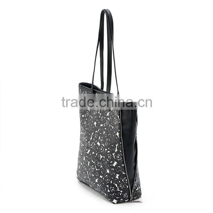 china oem manufacturer dear handbag in black rose pattern