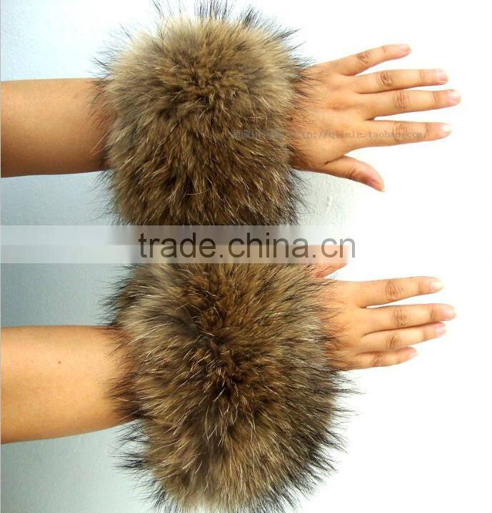 Popular Design Raccoon Fur Coat Sleeves Cuffs Fox Fur Hand Covers Ladies Coat Sleeve Decoration