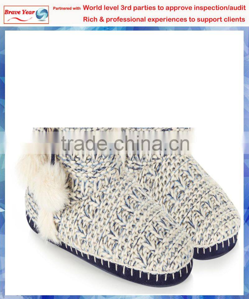 Textuted knitted mid fancy boots for women,fur pom pom boots,winter boots with fur inside