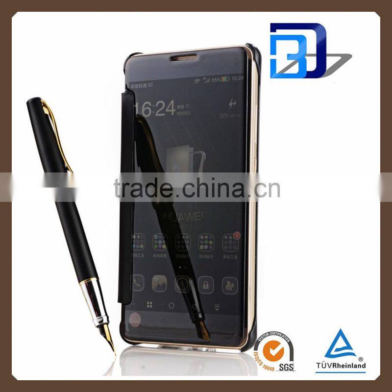2016 luxury electroplate Clear view smart flip leather mirror case for huawei ascend mate 7 mobile accessories china supplier