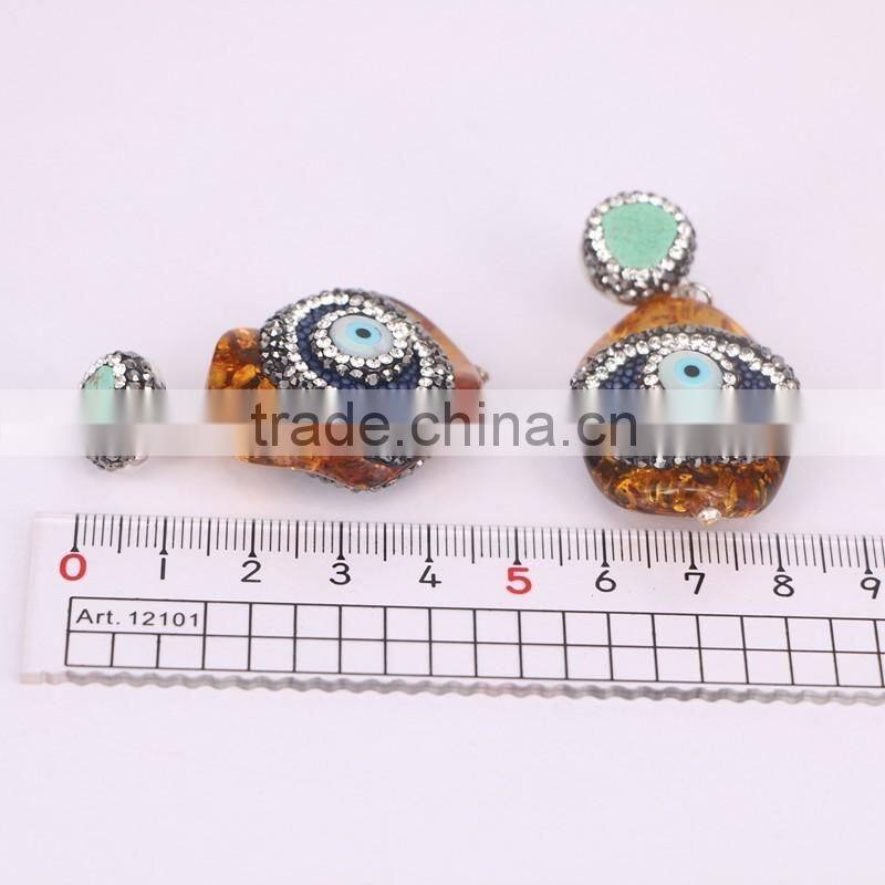 Charm Resin with Evil Eye Shell Stud Earrings, Crystal Zircon Turquoise Stud Gem Earrings