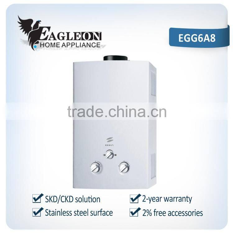 High efficient 6L stainless steel Portable Instant Flue type Gas Water heater EGG6A8