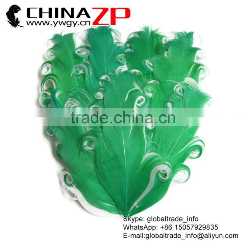 Leading Supplier ZPDECOR Great Wonderful Dyed Green with White Curled Goose Feathers Plumage Pad Craft for Hair Accessories