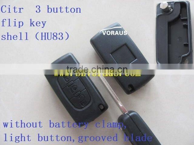 New uncut 3 button remote flip key shell for Citroen (VA2/ without battery clamp, light button)
