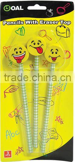 3 pcs pencil with smile eraser top