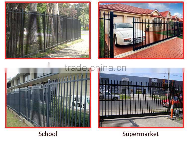 Hot galvanized powder coated black security tubular steel picket fence panels hebei factory