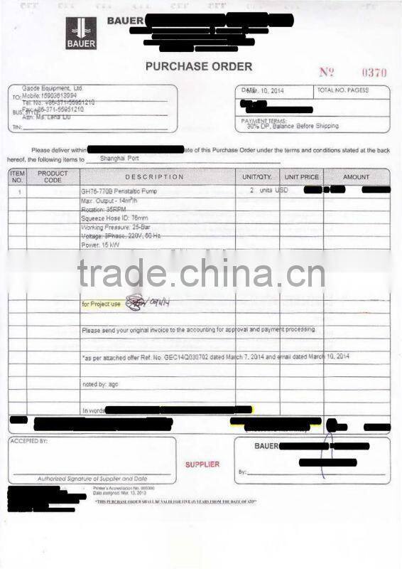 With CE&ISO for Heavy-duty Industries Hose Pump