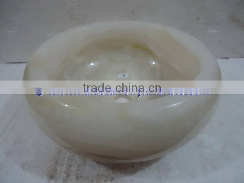 Long Life PURE WHITE ONYX ROUND TYRE SHAPED SINKS AND BASINS