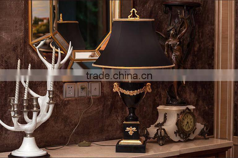 Pure brass carving decorative black marble table lamp with black fabric lampshade