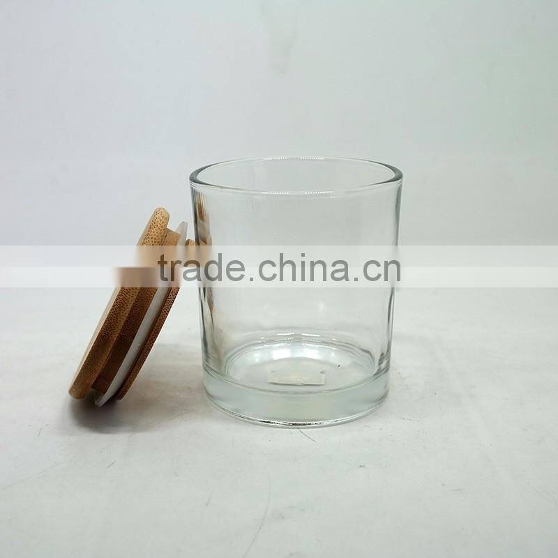 Clear round glass candle jars candle holders with bamboo lid