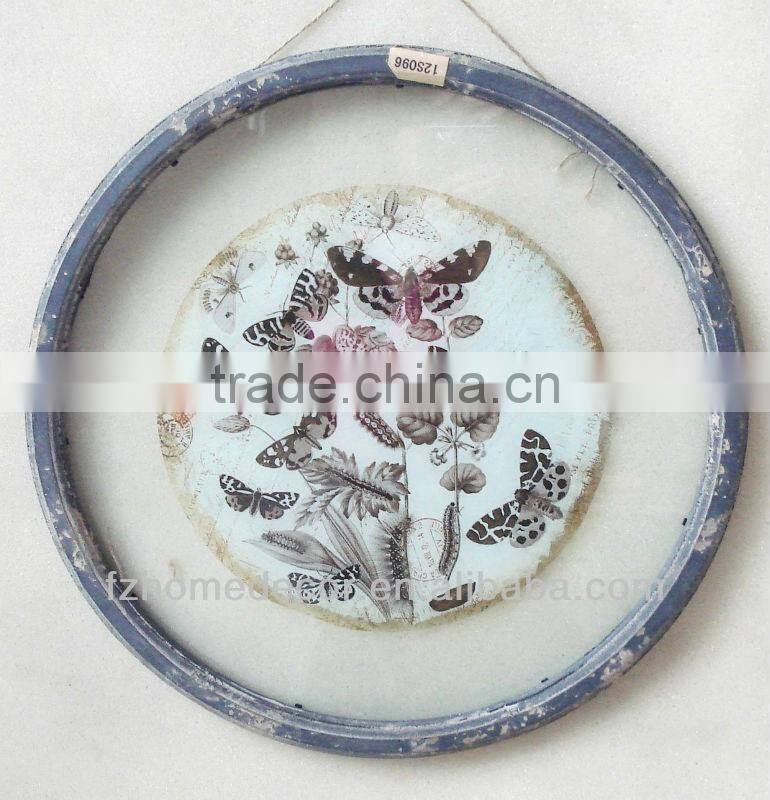 Round shape large metal picture frames with glass printing