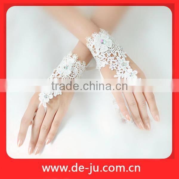 Promotion Ivory Elbow Polyester Appliqued Finger Gloves Bridal Long White Gloves