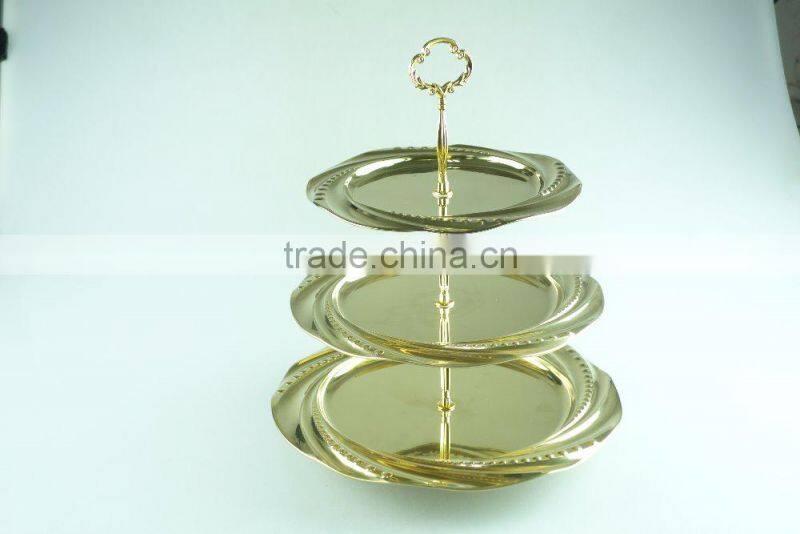 stainless steel three layer metal fruits plate leaf decoration and clourful