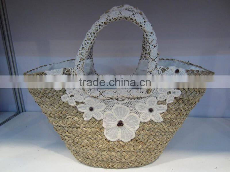 natural seagrass handmade lady lace fashion hand bag