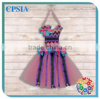 Grey Chevron Striped Rhinestone ribbon bow holder Pink Tulle Pettiskirt Beautiful Party Tutus dresses Decoration for Boutique