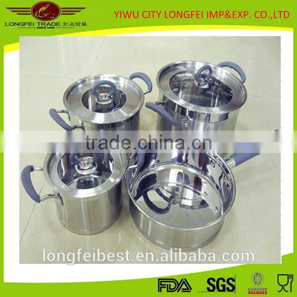 3pcs cylindrical stainless steel soup pot set with steel string handle