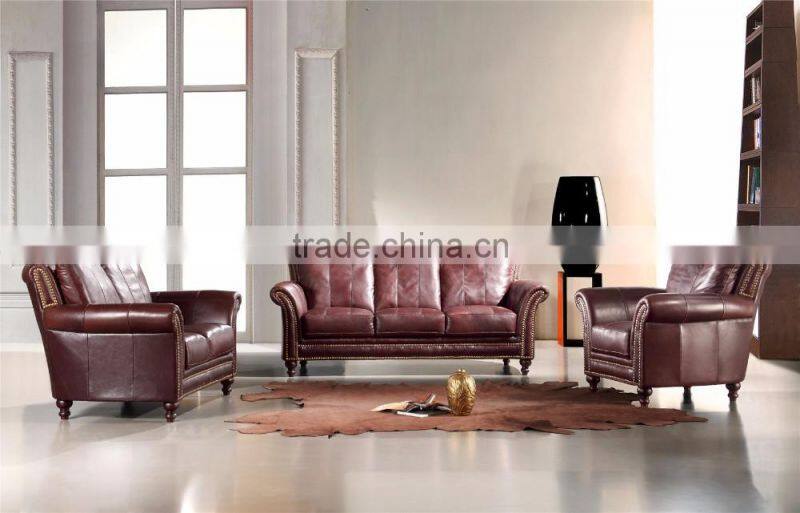 luxury neo classic burgundy genuine cow leather antique American style salon sectional chesterfield sofa set retro furniture