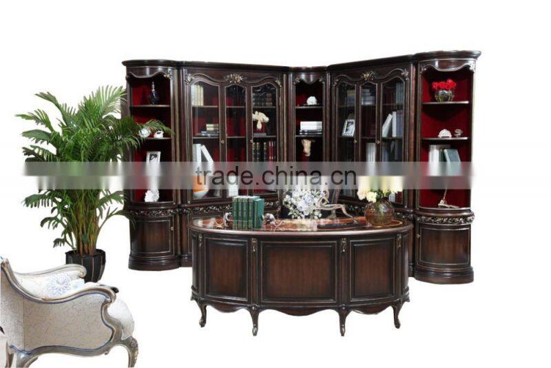 New Arrival French Imperial Style Wood Carving Office Desk with Armchair and Bookcase BF12-03274b