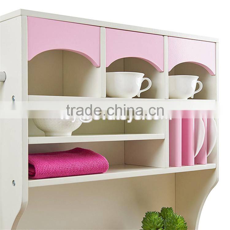 New design luxurious girls pretend play toys wooden pink toy kitchen W10C281